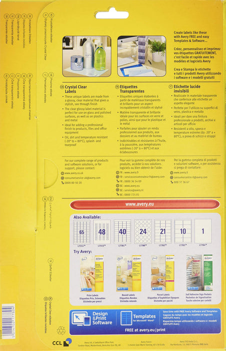 Best Value Avery Self Adhesive Clear Mini OrganisinG Return Address Labels, Laser labels, 48 Labels Per A4 Sheet, 1200 labels, QuickPEEL (L7553)