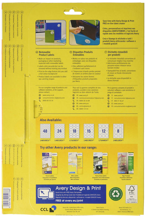 Best Value Avery L7104REV-20 Self-Adhesive Removable Round Labels, 12 Labels Per A4 Sheet