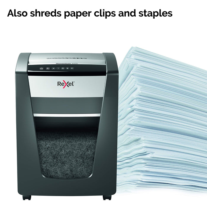Best Value Rexel Momentum X420 Cross Cut Paper Shredder, Shreds 20 Sheets, 30 Litre Bin, Black, 2104578