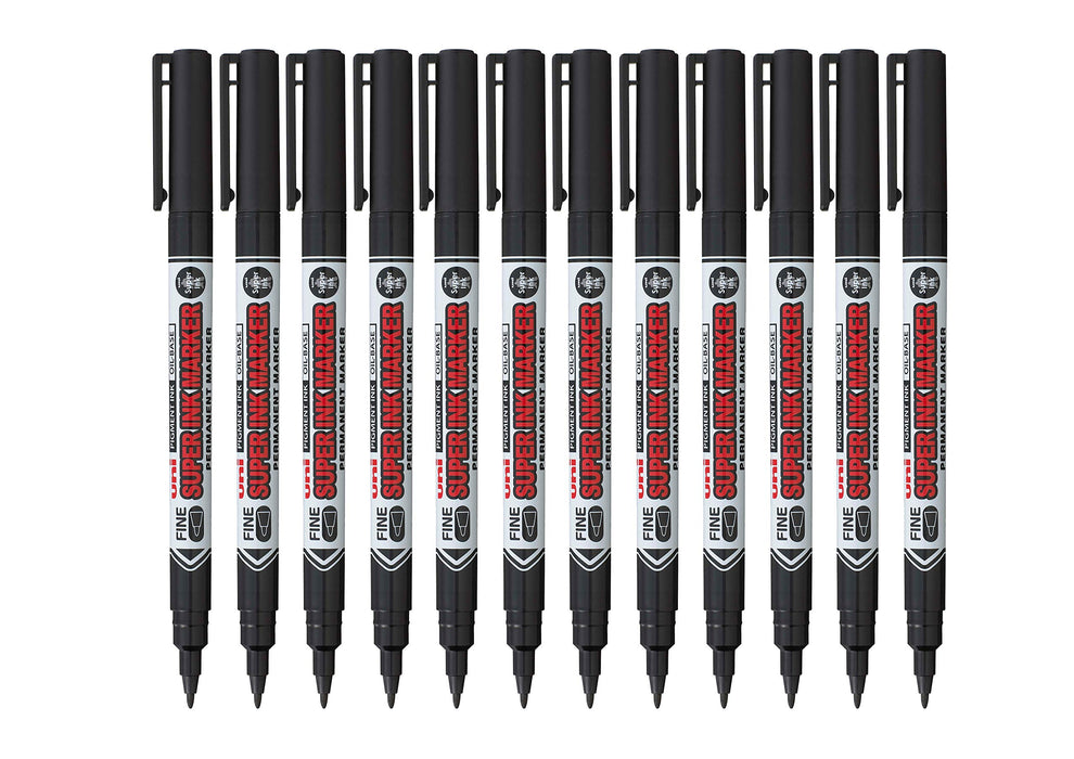 Best Value Uni-Ball 147540 Super Ink Permanent Marker Quick-drying Fade-free 0.9mm Line Ref 9001410 - Black [Pack of 12]