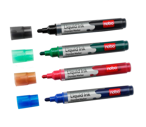 Best Value Nobo Liquid Ink Drywipe Markers, Pack of 6, Assorted Colours, 1901077