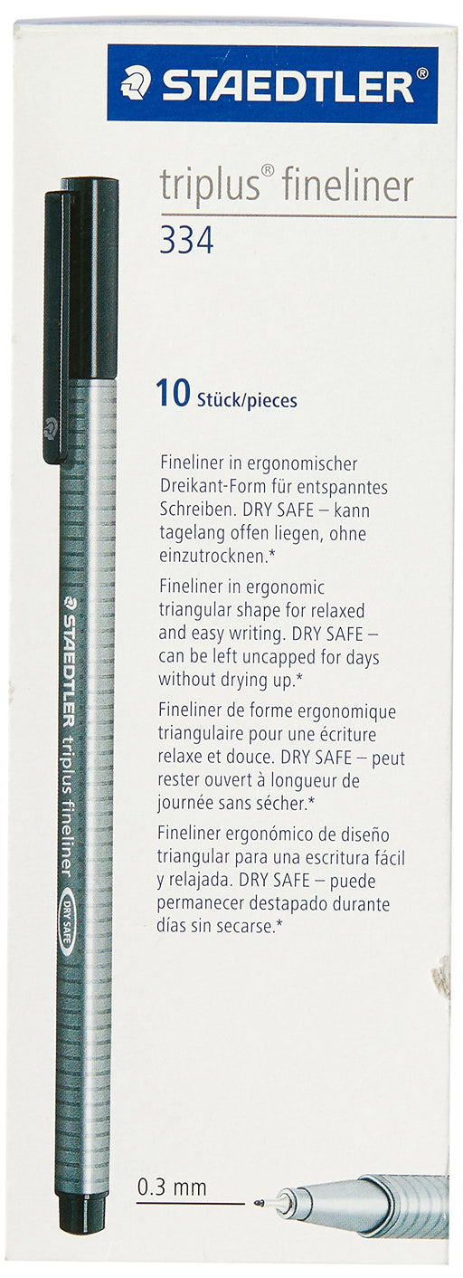Best Value Staedtler 334 Triplus Fineliner Superfine Point Pens, 0.3 mm, Black, Box of 10