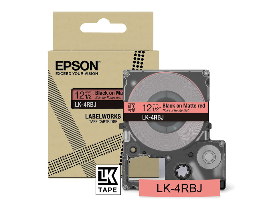 Epson  LK-4RBJ Black  on Matte Red Tape Cartridge 12mm - C53S672071