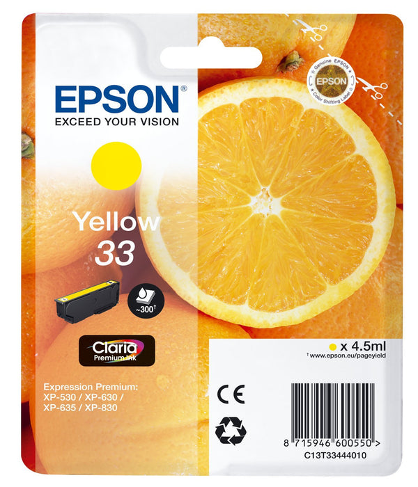 Best Value Epson C13T33444012 33 Claria Oranges Premium Ink Cartridge, Yellow, Genuine, Amazon Dash Replenishment Ready