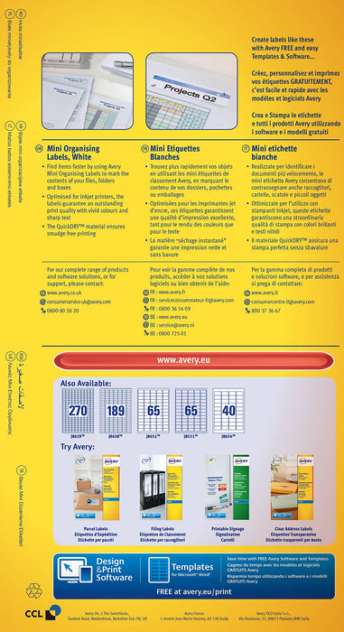 Best Value Avery J8658-25 Self-Adhesive Mini Filing Labels, 189 Labels Per A4 Sheet
