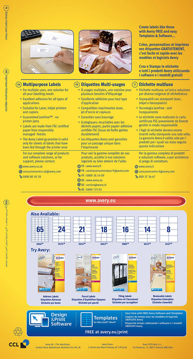 Best Value Avery 3666-40 self-adhesive Multipurpose/copier Labels, 65 labels per A4 Sheet