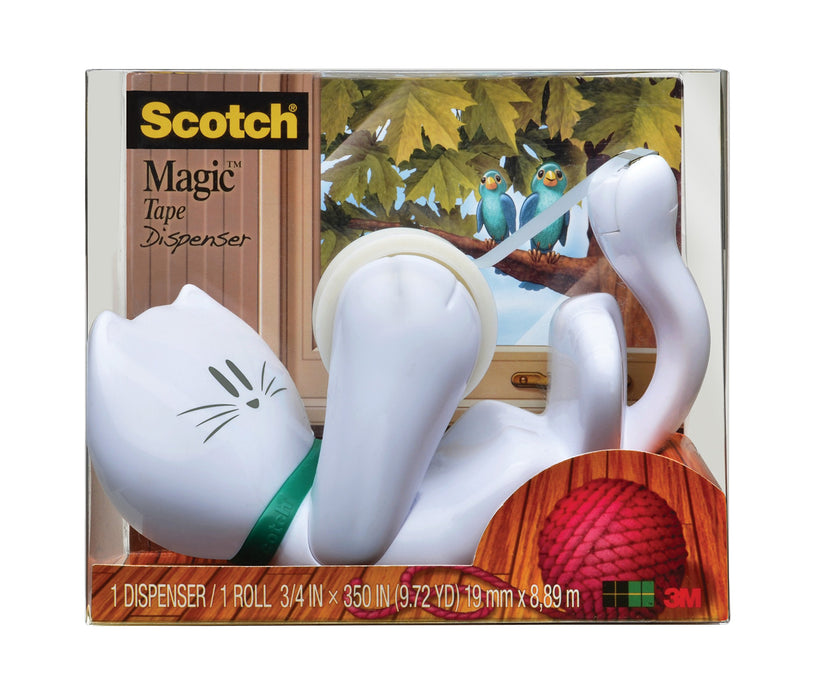 Best Value Scotch Cat-810 19 mm x 8.89 m Cat Tape Dispenser, White, 1 Roll Magic Tape