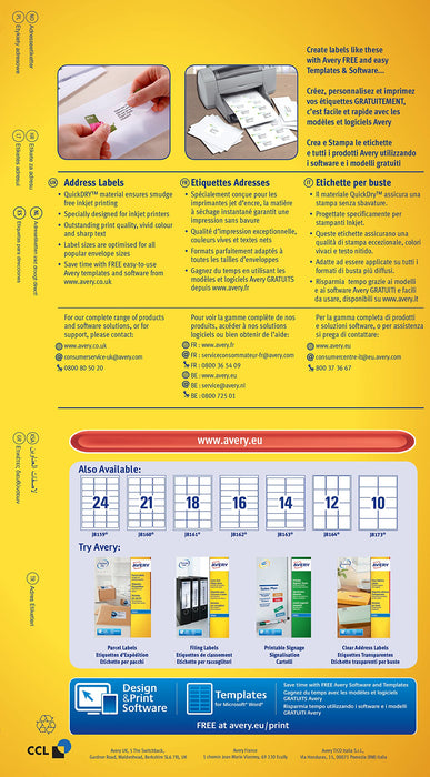 Best Value Avery Self Adhesive Address Mailing Labels, Inkjet Printers, 14 Labels per A4 Sheet, 350 labels, QuickDRY (J8163) White