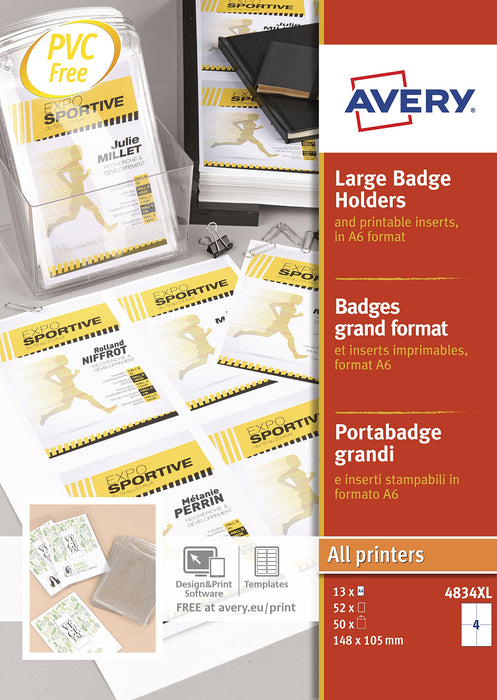 Best Value Avery Badges + Plus 5052Printable Inserts 148x105mm-Clear (4834xl)