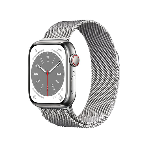 Apple Watch Series 8 (GPS + Cellular) - 41 mm - silver stainless steel - smart watch with milanese loop - wrist size: 130-180 mm - 32 GB - Wi-Fi, LTE, Bluetooth, UWB - 4G - 42.3 g
