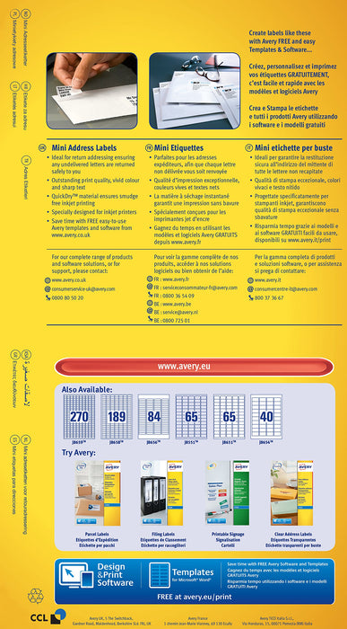 Best Value Avery Self Adhesive Mini Organising Return Address Labels, Inkjet Printers, (38.1 x 21.2 mm Labels, 65 Labels Per A4 Sheet, 25 Sheets), 1625 labels, QuickDRY (J8651)