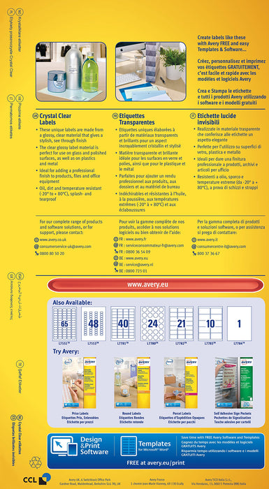 Best Value Avery Self Adhesive Clear Address Mailing Labels, Laser Printers, 20 Labels Per A4 Sheet, 500 labels, QuickPEEL (L7552)