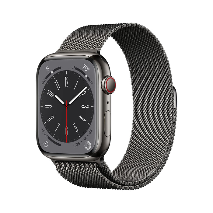 Apple Watch Series 8 (GPS + Cellular) - 45 mm - graphite stainless steel - smart watch with milanese loop - wrist size: 150-200 mm - 32 GB - Wi-Fi, LTE, Bluetooth, UWB - 4G - 51.5 g