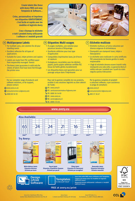 Best Value Avery 3652 self-adhesive Multipurpose/copier Labels, 21 labels per A4 Sheet, White (100 Sheets)