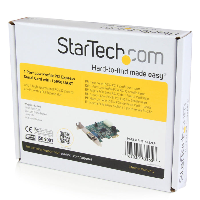 Best Value StarTech.com 1 Port Low Profile Native PCI Express RS232 Serial Card with 16950 UART - PCIe Serial Card - 1 Port LP RS232 Card (PEX1S952LP)