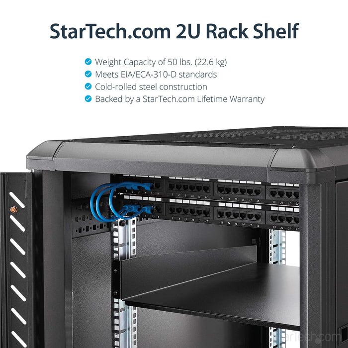 Best Value StarTech.com 2U Fixed Server Rack Mount Shelf - 22" Deep Steel Universal Cantilever Tray for 19" AV, Data, Network Equipment Rack - 50lbs (CABSHELF22)