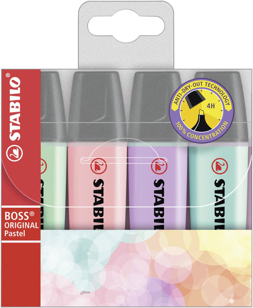 Best Value Highlighter - STABILO BOSS ORIGINAL Pastel, Assorted Colours, Wallet of 4