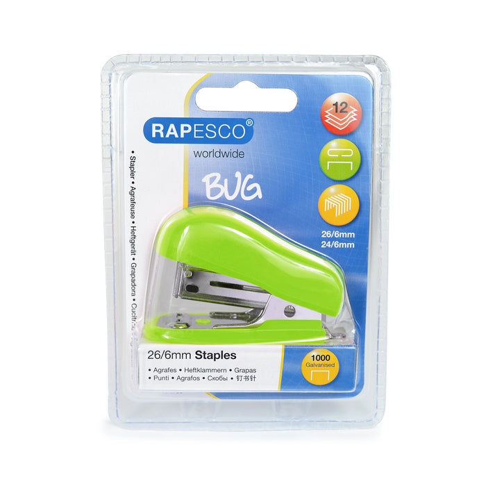 Best Value Rapesco 1411 Bug Mini Stapler - Green, Supplied with 1000 Staples