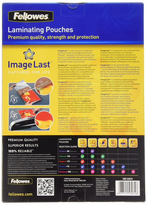Best Value Fellowes ImageLast A4 125 Micron Laminating Pouch - (Pack of 100)