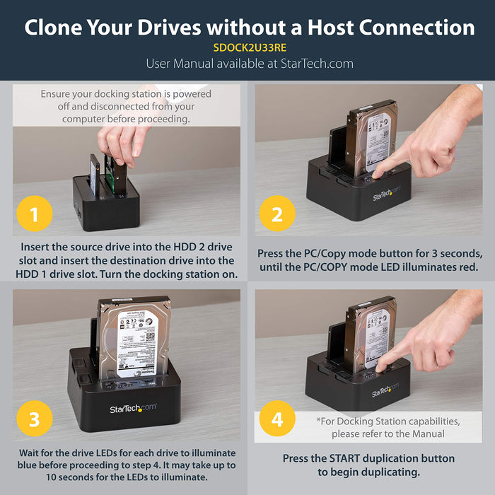 Best Value StarTech.com SDOCK2U33RE Dual Bay USB 3.0/ eSATA Hard Drive Duplicator Dock for 2.5 Inch and 3.5 Inch SATA SSD HDD with UASP (6 Gbps), Standalone Docking Station