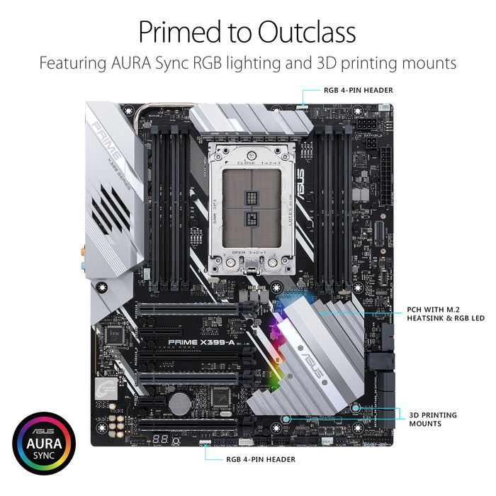 Best Value ASUS PRIME X399-A AMD Threadripper TR4 DDR4 M.2 U.2 X399 EATX HEDT Motherboard with USB 3.1 Gen2, AURA Sync RGB Lighting and 3D Printing Mounts