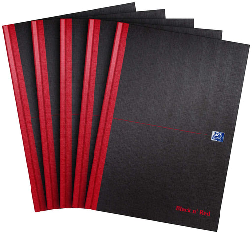 Best Value Oxford Black n' Red A4 Hardback Casebound Notebook Ruled 192 Page, 5 Notebooks