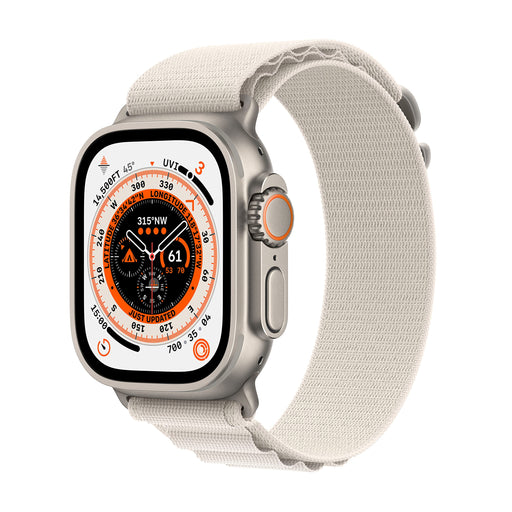 Apple Watch Ultra - 49 mm - titanium - smart watch with Alpine Loop - textile - starlight - band size: M - 32 GB - Wi-Fi, LTE, UWB, Bluetooth - 4G - 61.3 g