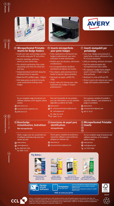 Best Value Avery L7418-25 Printable Double-Sided Name Badge Inserts, 8 Badges Per A4 Sheet