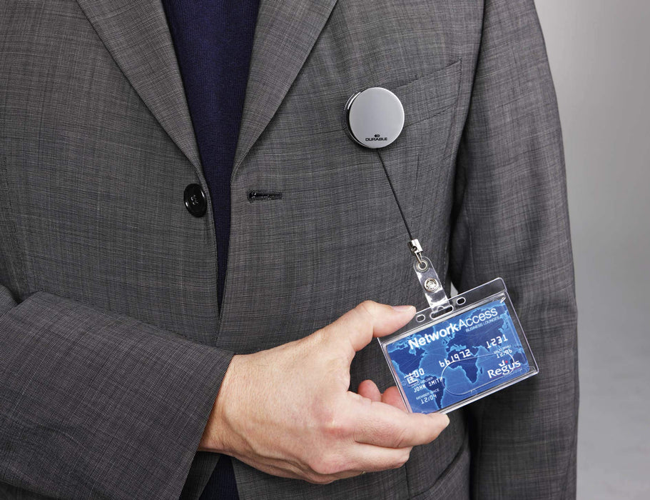 Best Value Durable Badge Reel Chrome with Belt Clip and Retractable Cord, 800 mm - Silver, Pack Of 10