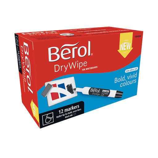 Berol Drywipe Marker Bullet Tip Black (Pack of 12) 1984866