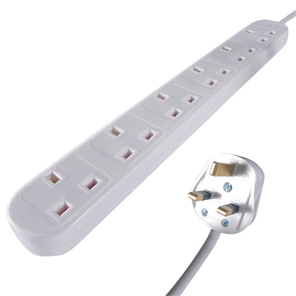 Connekt Gear 3m 6-Way Power Extension Lead White 27-6030