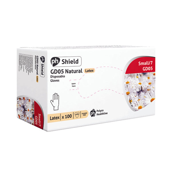 Shield Powder-Free Latex Gloves Small Natural (Pack of 100) GD05