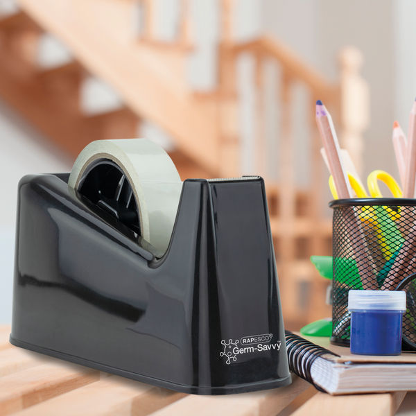 Rapesco Germ-Savvy Antibacterial 500 Heavy Duty Tape Dispenser Black RPTD500B