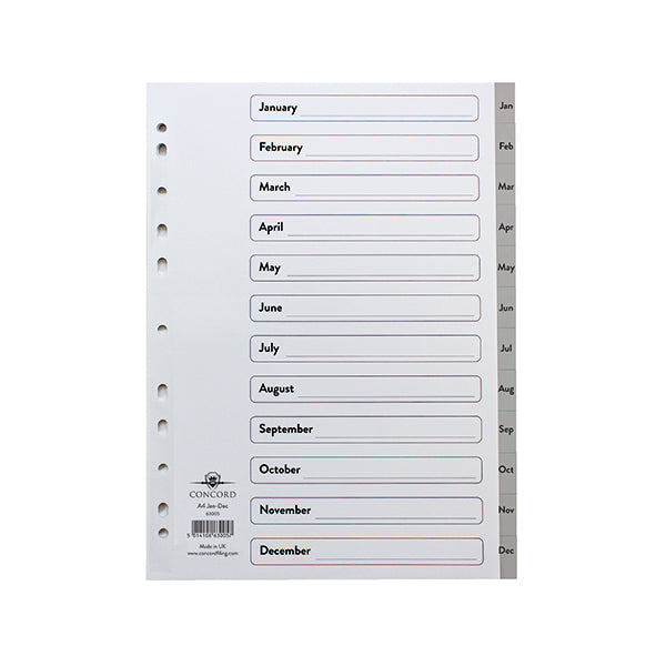 Concord Index January-December 12-Part A4 Polypropylene Grey 63005