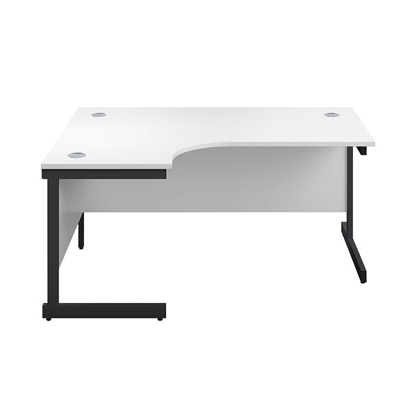 Jemini Radial Left Hand Single Upright Cantilever Desk 1600x1200x730mm White/Black KF819677