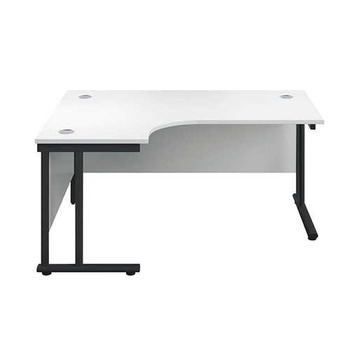 Jemini Radial Left Hand Double Upright Cantilever Desk 1600x1200x730mm White/Black KF820420