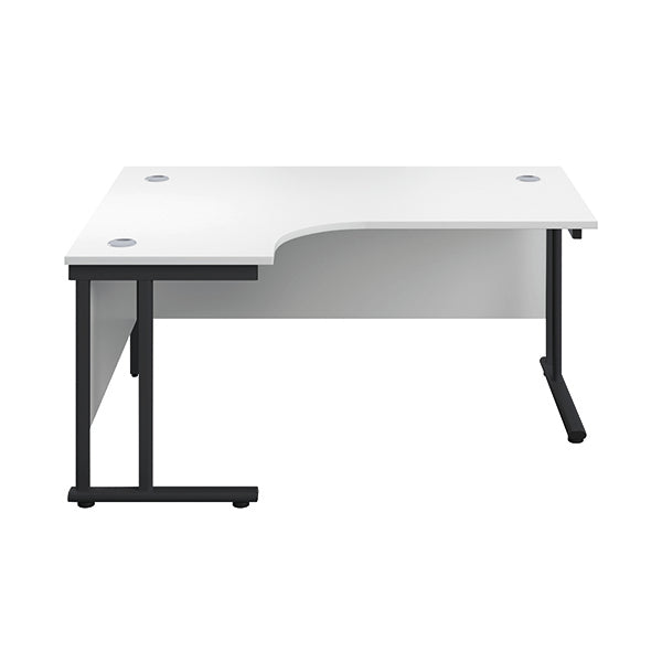 Jemini Radial Left Hand Double Upright Cantilever Desk 1600x1200x730mm White/Black KF820420