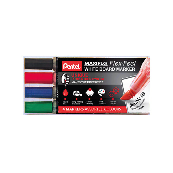 Pentel Maxiflo Whiteboard Marker (Pack of 4) YMWL5SBF/4-M