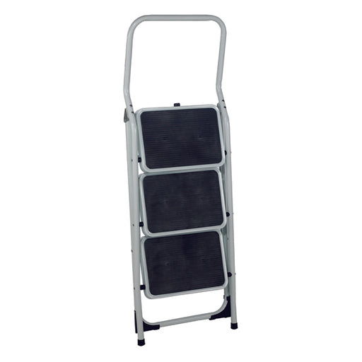 Folding Step Stool 3 Tread High Back White Aluminium 402791
