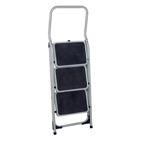 Folding Step Stool 3 Tread High Back White Aluminium 402791