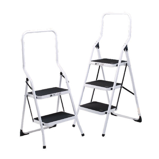Folding Step Stool 2 Tread High Back White Aluminium 402790