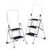 Folding Step Stool 2 Tread High Back White Aluminium 402790