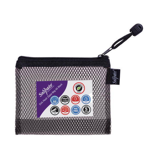 Snopake Eva Mesh Zippa-Bag High Capacity A6 Black (Pack of 3) 15878