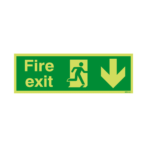 Safety Sign Niteglo Fire Exit Running Man Arrow Down 150x450mm PVC FX04211M