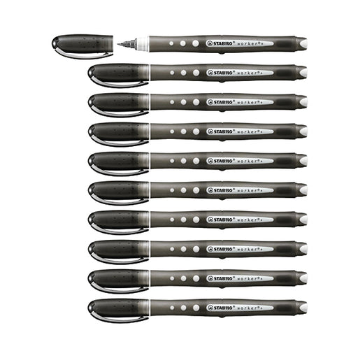 Stabilo Worker+ Colorful Rollerball Pen Fine Black (Pack of 10) 2019/46