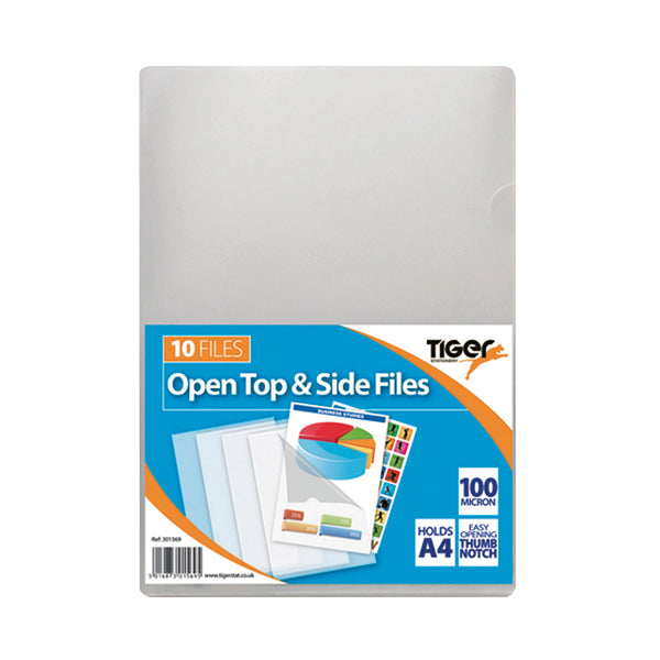 Tiger Open Top And Side Clear A4 Files 20x10 Files (Pack of 200) 301569