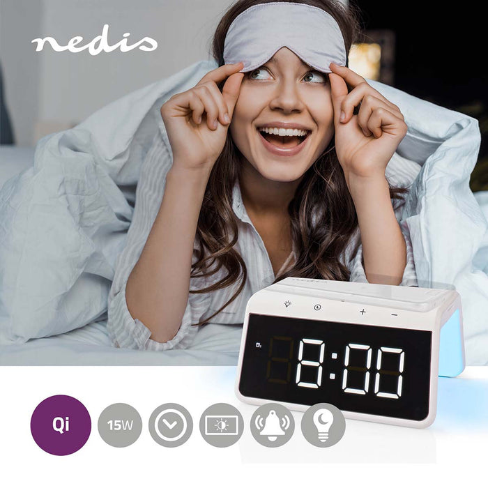 Alarm clock with wireless charging | Qi certified | 5 / 7.5 / 10 / 15 W | USB-A Male | Night Light | 2 Alarm Times | Snooze function