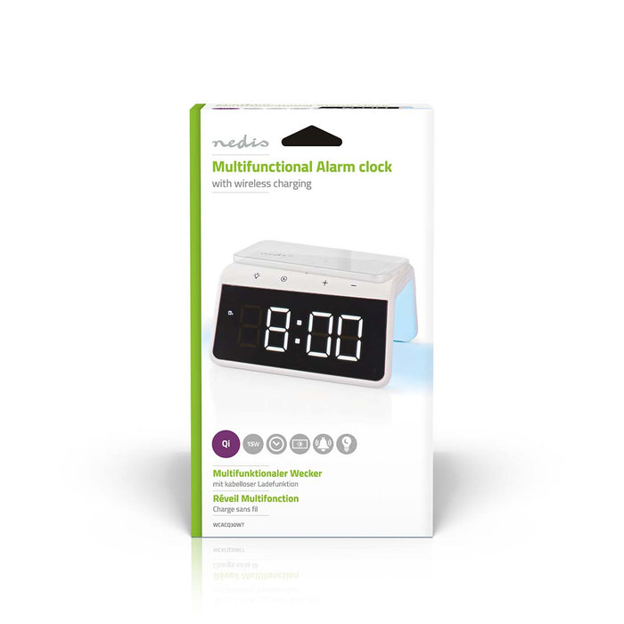 Alarm clock with wireless charging | Qi certified | 5 / 7.5 / 10 / 15 W | USB-A Male | Night Light | 2 Alarm Times | Snooze function