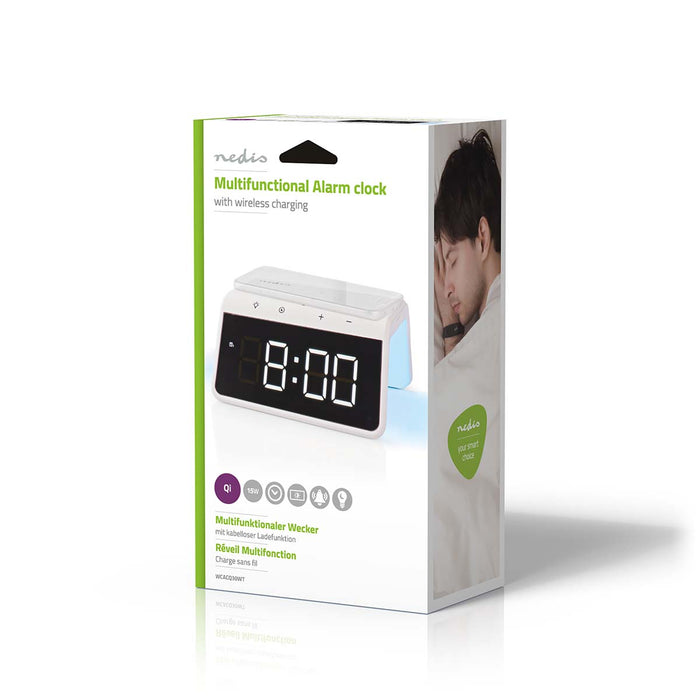 Alarm clock with wireless charging | Qi certified | 5 / 7.5 / 10 / 15 W | USB-A Male | Night Light | 2 Alarm Times | Snooze function