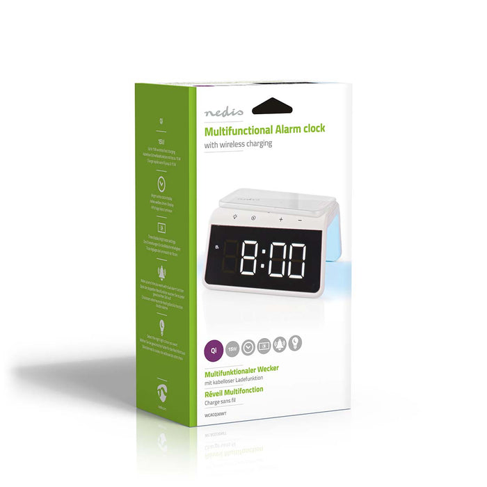 Alarm clock with wireless charging | Qi certified | 5 / 7.5 / 10 / 15 W | USB-A Male | Night Light | 2 Alarm Times | Snooze function